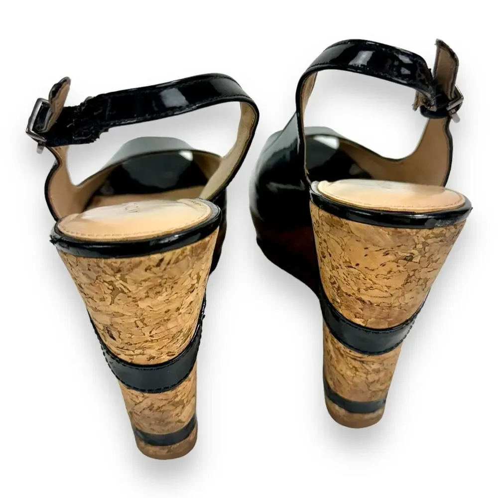 Patent Leather Cork Wedge Slingback Sandals 8.5 Rosie Y2K Glam